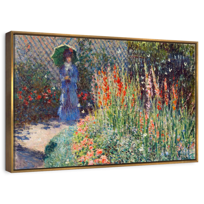 Lit à fleurs arrondi 1876, Cadre flottant doré, 37 po x 25 po