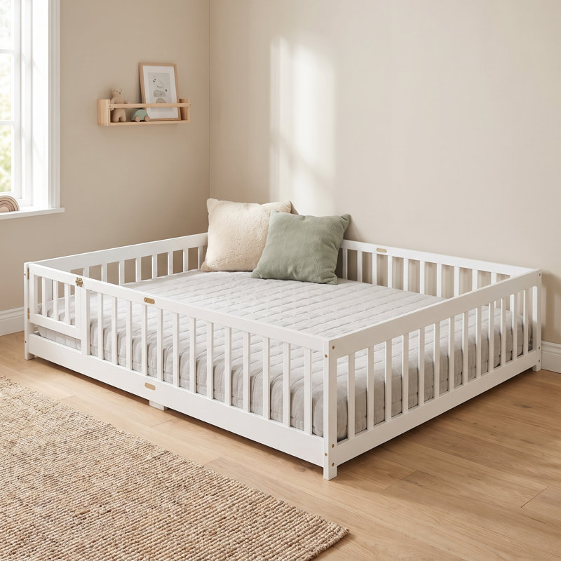 Lit pour enfant avec plateforme de sécurité et porte pour chambres à coucher, Queen, Blanc