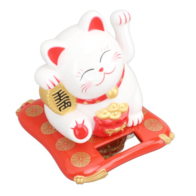 3.5in Lucky Fortune Cat Solar Powered Waving Display Decoration for Desktop Home Entrance Car White