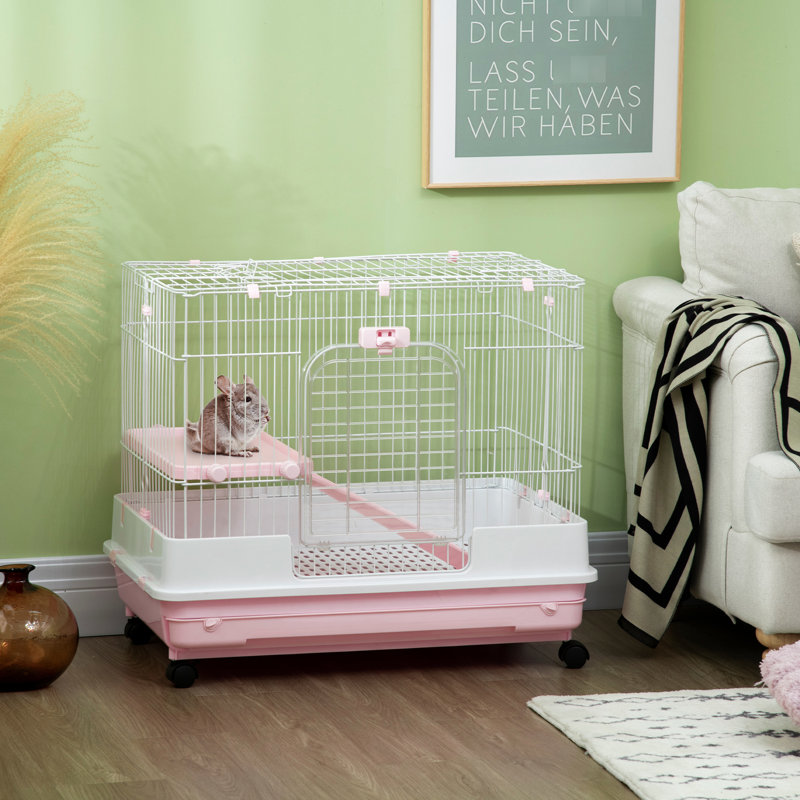 Cage à 2 niveaux pour petits animaux avec roulettes et plateau amovible, idéale pour les chinchillas, les furets, les roulettes
