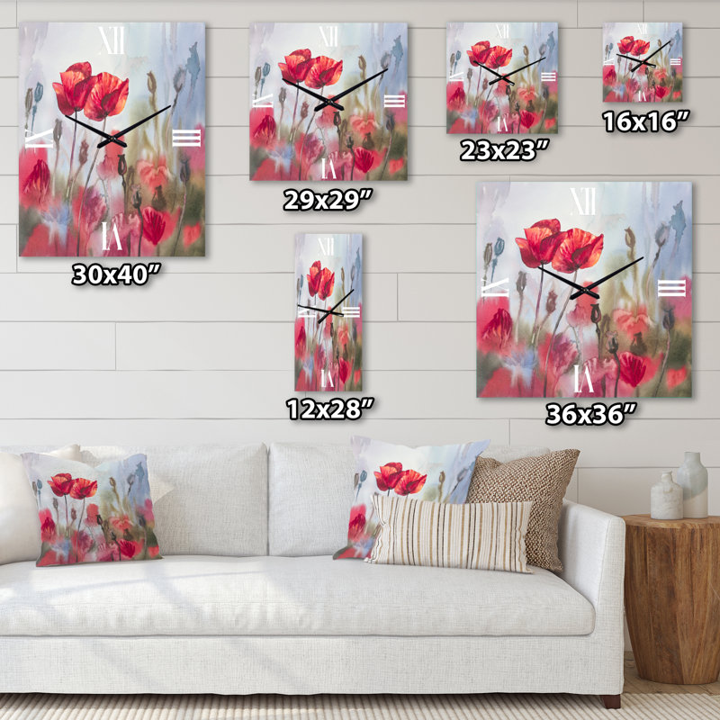 Coquelicots en fleurs dans la prairie - Horloge murale traditionnelle, Petit