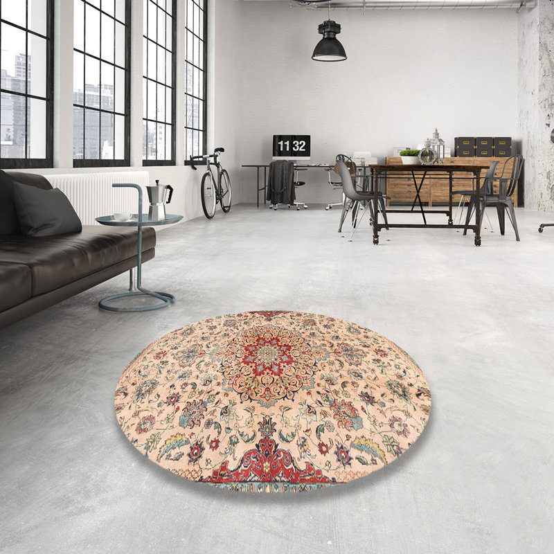 Tapis beige/rouge traditionnel Philomene, Rond 4 pi