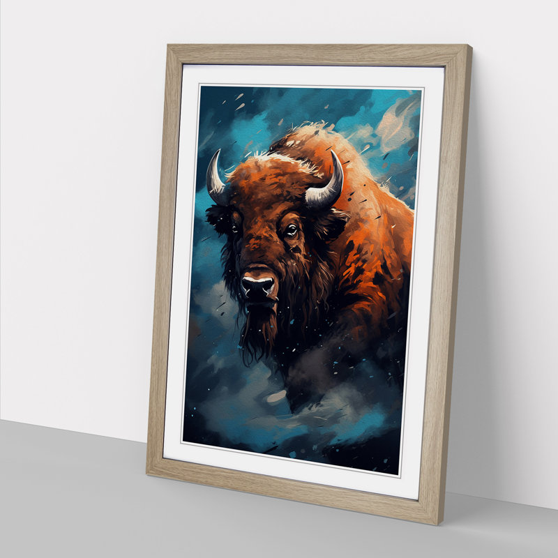 Bison Digital Art - Framed Print, 64cm H x 46cm W x 2cm D, Oak Framed