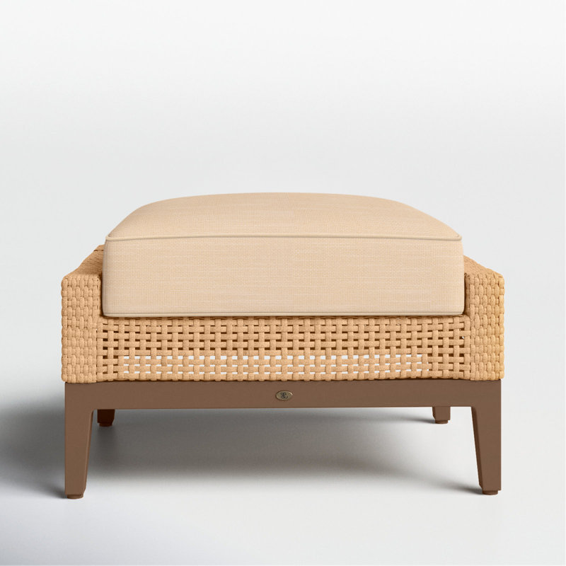 Peninsula Outdoor Ottoman with Cushion, Light Raffia/Natural Sandalwood, Rollo Lace, Welt + Standard fill