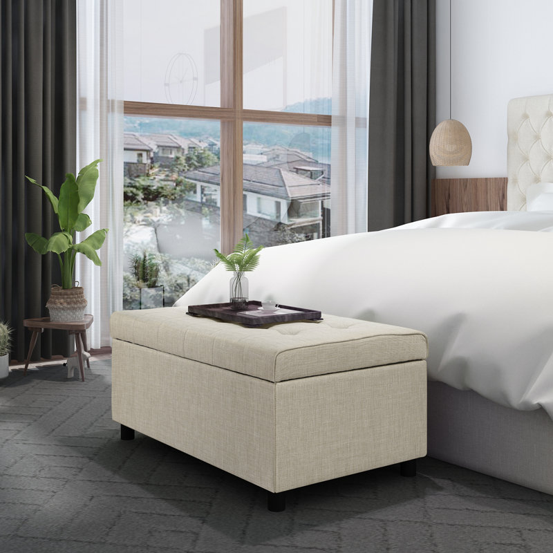 Repose-pieds capitonné avec rangement Caryl, Beige