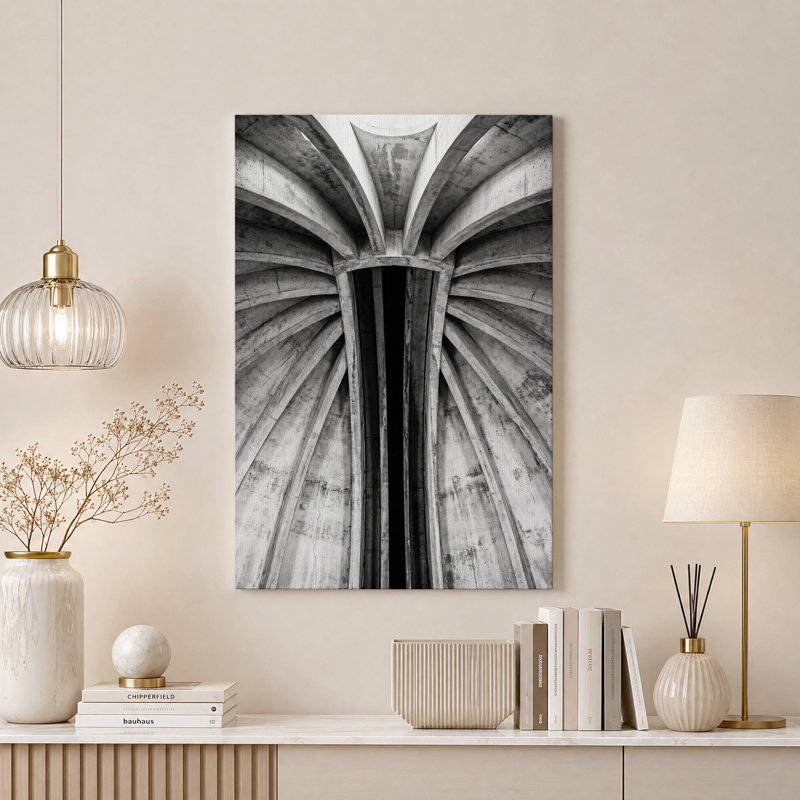 Arches symétriques en béton, tableau sur toile en nuances de gris, H 18 po x l 12 po