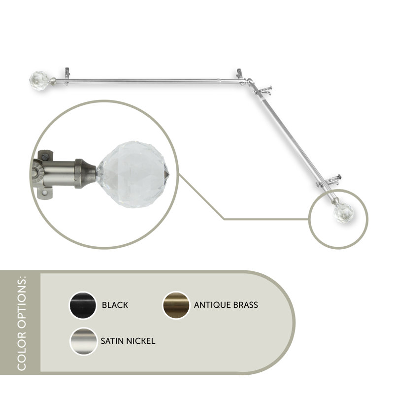 Tringle de rideau d'angle simple réglable 0,81 po Sanmiguel, 28 po à 48 po, Nickel satiné