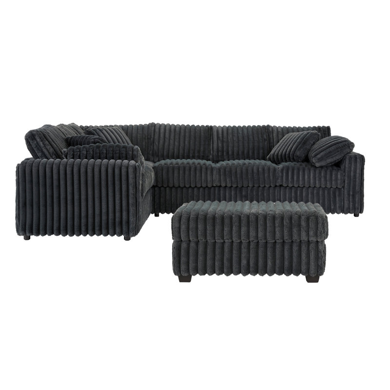 Algona 2-PC Living Room Set, L-Shape Sectional And Accent Ottoman, Charcoal Grey