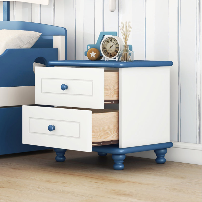 Adamczak Solid Wood 2 - Drawer End Table, Blue