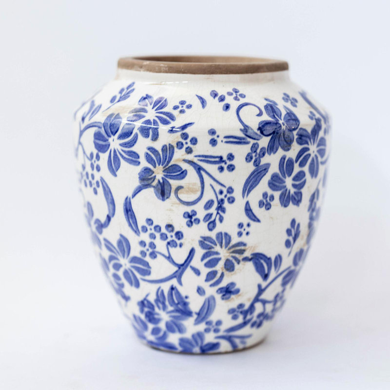 White With Blue Floral Pattern Vase