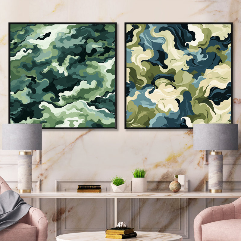 Courtnee - Ensemble de 2 collages carrés abstraits, Cadre flottant noir, H 30 po x l 61 po