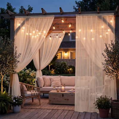 Lot de 8 rideaux d'extérieur transparents à scratch, 132 cm de large x 213 cm de long, en polyester clair et résistant aux intempéries, faciles à installer, couleur beige, pour véranda, balcon, belvédère et jardin.