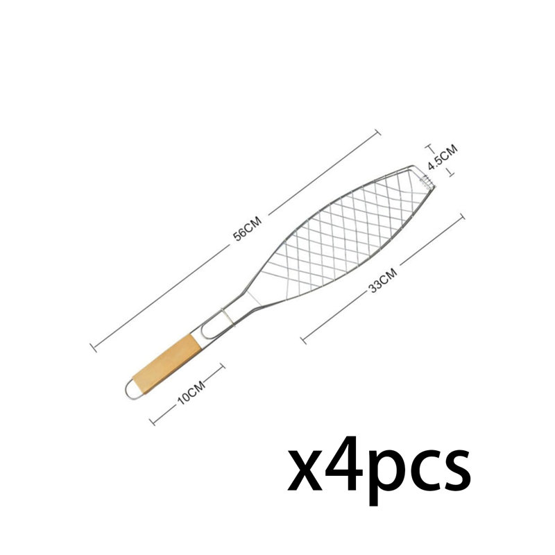 Ensemble de 4 paniers à poisson en acier inoxydable avec poignée amovible, panier à barbecue pour poisson, pain