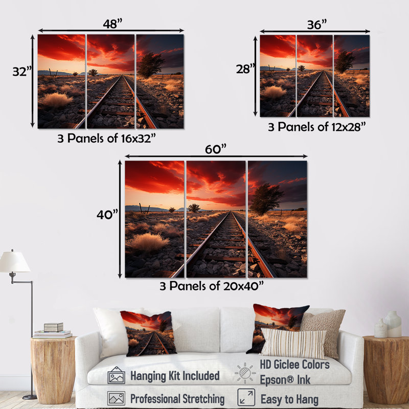 Train, train rouge, ensemble de reproductions d'art mural, Toile tendue, H 32 po x l 48 po x P 1 po
