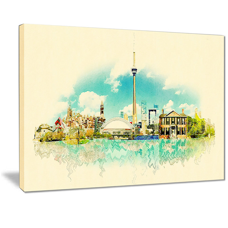Toronto City Watercolor - reproduction sur toile tendue, H 20 po x l 20 po x P 1 po