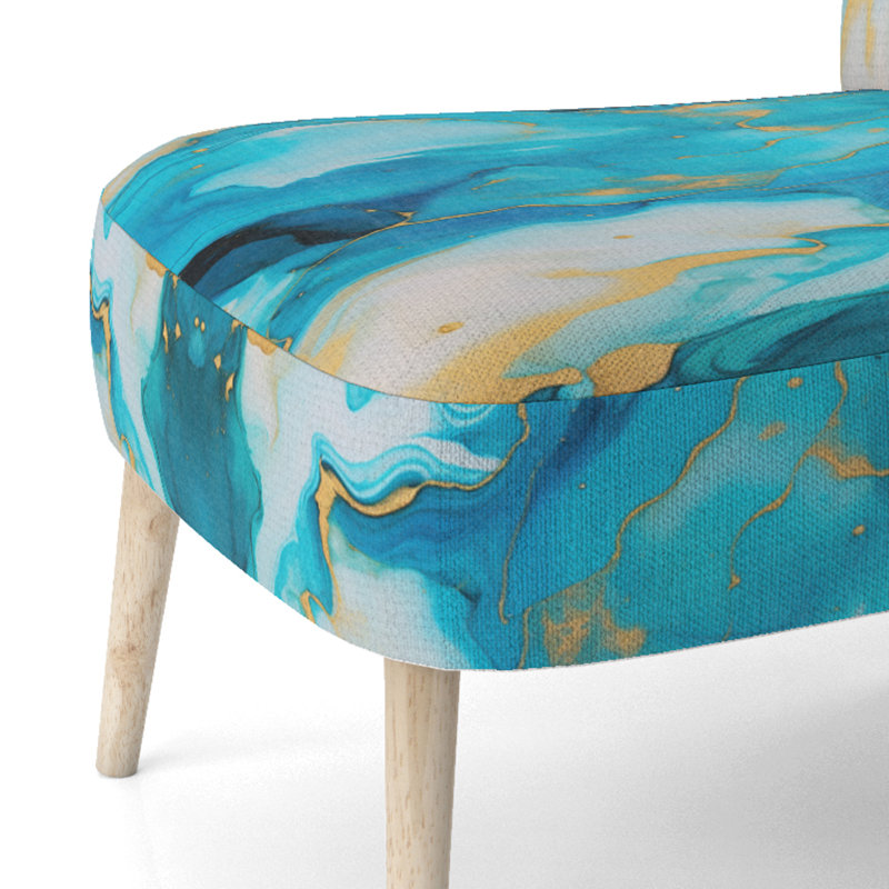 Turquoise Luxury Abstract Fluid Art IV - Upholstered Contemporary Side Chair, Modern Abstract Accent Chair