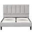 Lit double rembourré en lin gris moderne avec tête de lit, structure en contreplaqué et en bois franc, cadre de tissu facile à installer, emballage compact