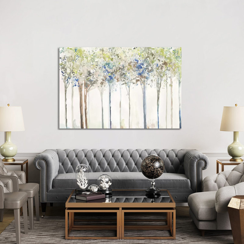 "Indigo Ink Trees" par Allison Pearce, reproduction d’art, H 40 po x l 60 po x P 1,5 po, Toile tendue, Pas de tapis