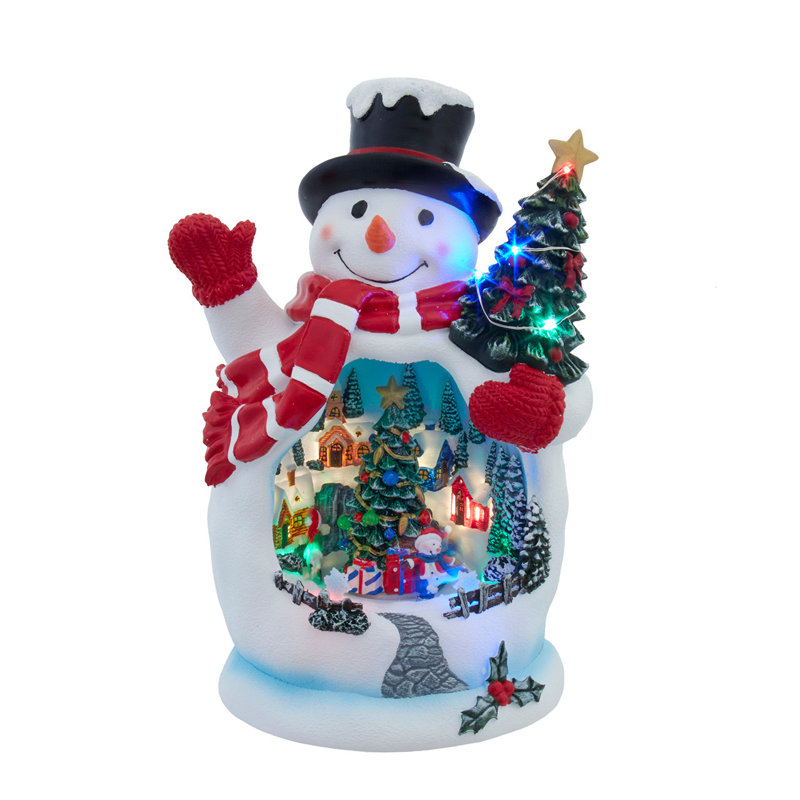 Bonhomme de neige DEL à piles Kurt Adler avec scène de village, 25 cm (10 po), fonctionnant sous USB.