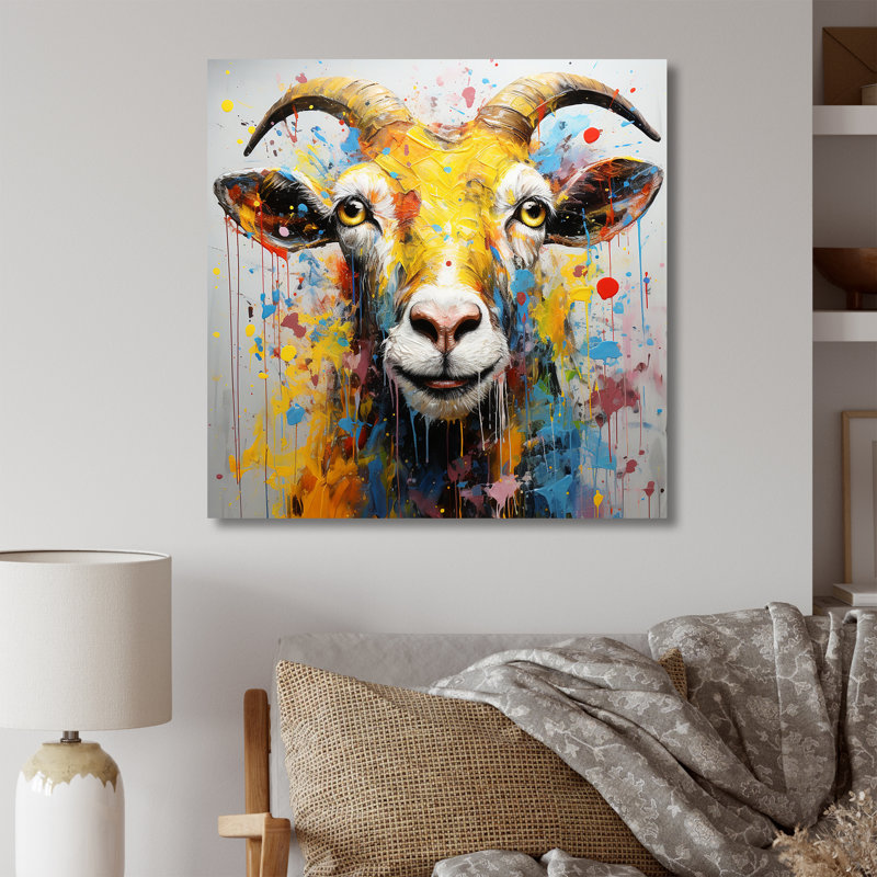 Jaune jaune, art de chèvre, art mural, Toile tendue, H 30 po x l 30 po x P 1,5 po