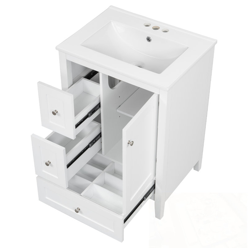 Meuble-lavabo avec lavabo, tiroir de rangement et tablette réglable, Blanc