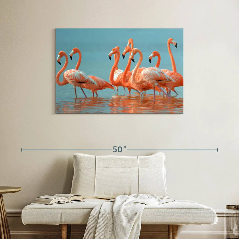 Troupeau de flamants roses, H 26 po x l 39 po