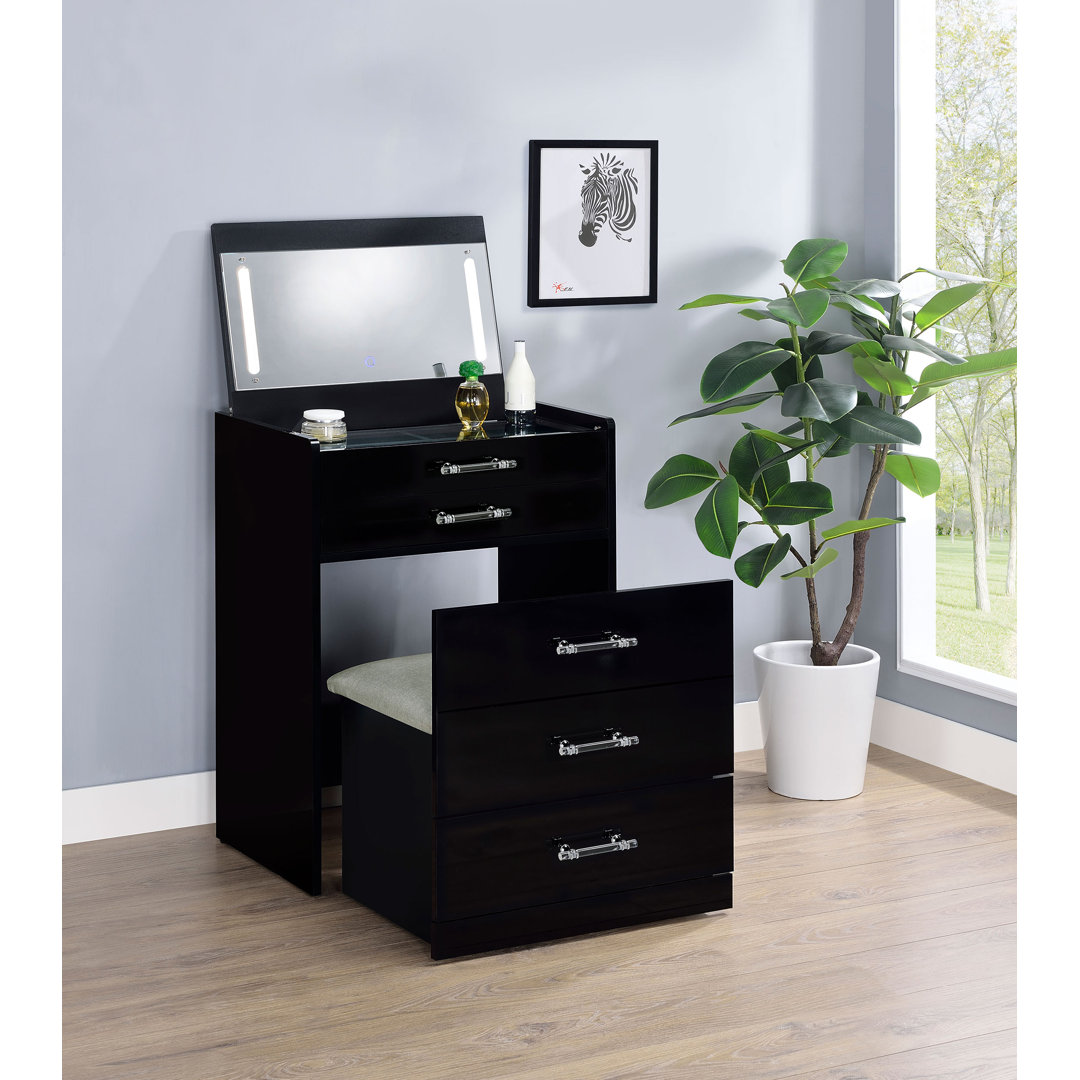 Aurianne 3-Drawer Makeup Vanity & Stool Set Latitude Run® 