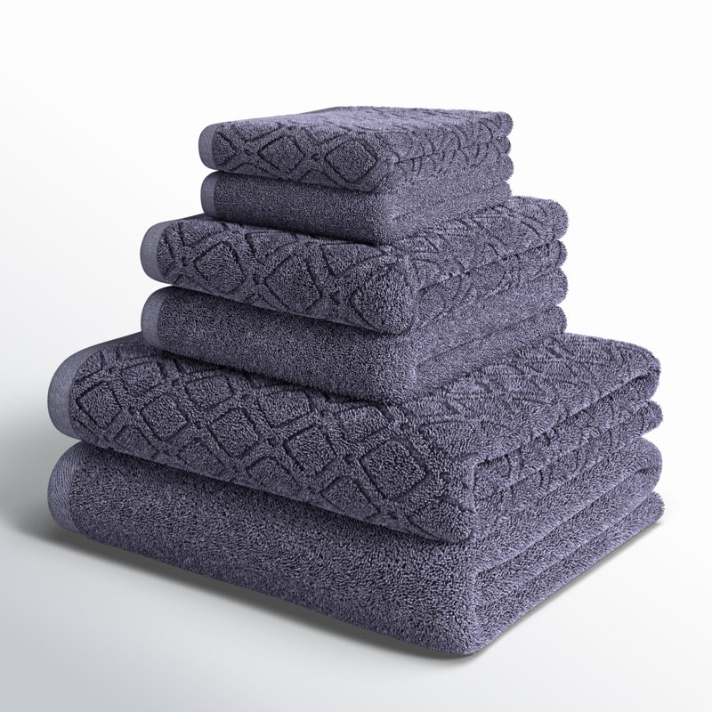 Guiness 100% Cotton Midweight Jacquard Bath Towel Set, Navy Blue