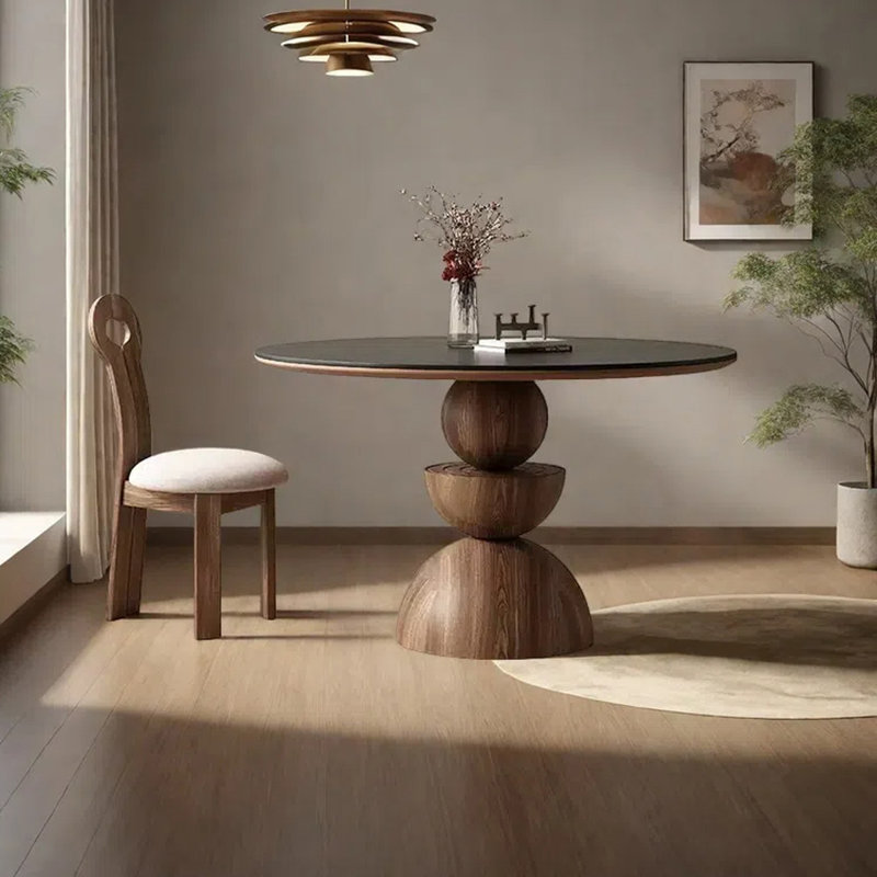 Petite table de salle à manger circulaire, Noir / brun, H 29,53 po x L 51,18 po x l 51,18 po
