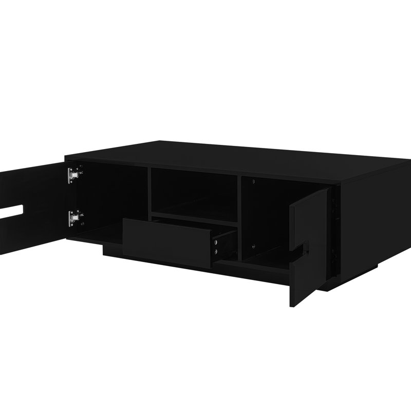 Table basse rectangulaire ultrabrillante, lumières à DEL personnalisables, rangement, espace de vie minimaliste, table élégante à assemblage facile avec une ambiance de 16 couleurs et un tiroir pour un décor douillet