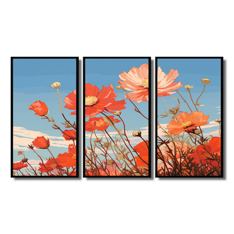 Visconti - ensemble d'art mural coquelicot, Cadre flottant noir, H 32 po x l 48 po x P 1 po