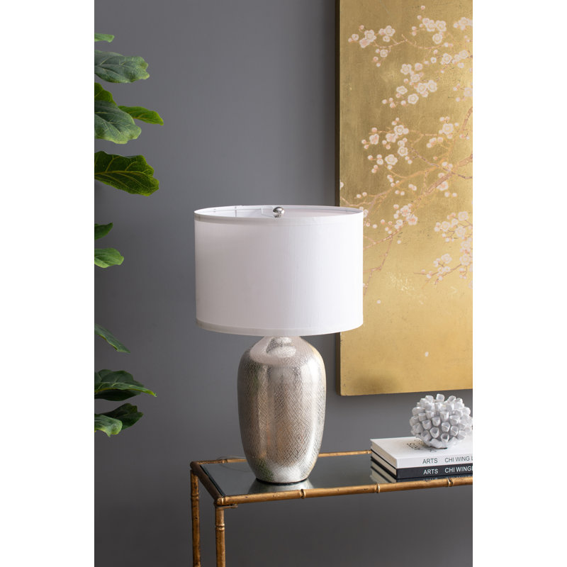 D15x25.5" Rafaelia Metal Table Lamp, Nickel, 25.5" H x 15" W x 15" D