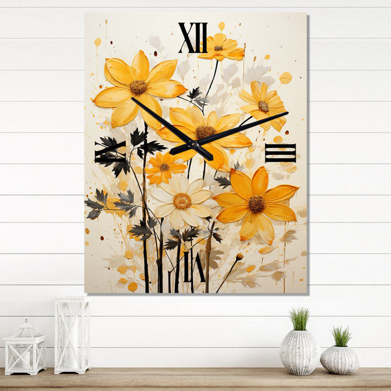 Janni - Horloge murale tournesols moderne, Grand