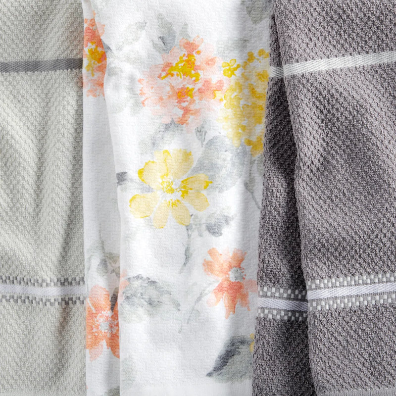 Ensemble de 4 serviettes de cuisine Martha Stewart, Jaune / corail