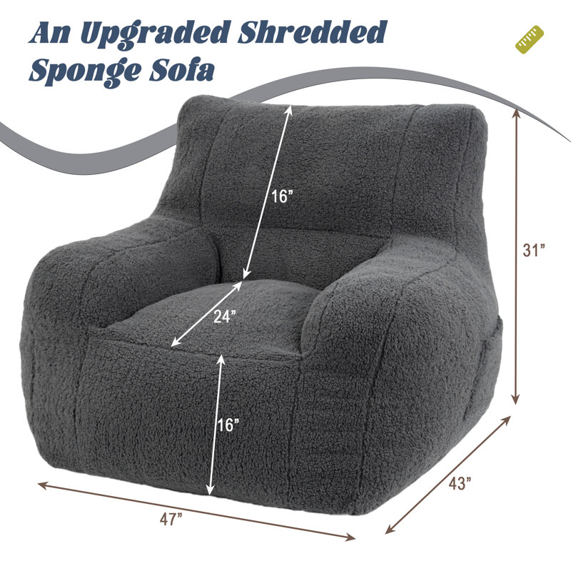 Giant Gray Lambswool High-Density Foam Bean Bag Chair