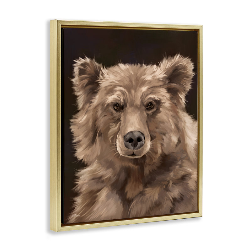 «Fluffy Bear Cub» par Cat Thurman Designs, Cadre flottant métallique doré, H 31 po x l 25 po