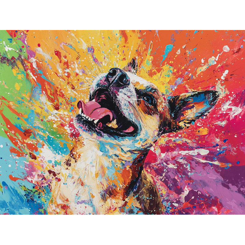 Joy Joy Unleashed - Chien extatique en toile explosion de couleur, H 24 po x l 36 po