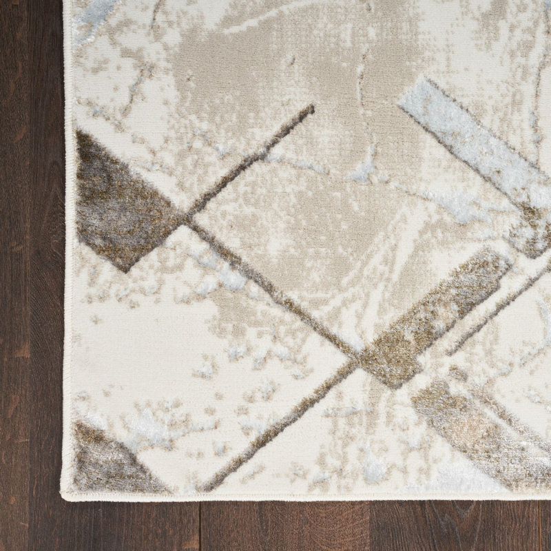 Ivory Abstract 10Mm Thick Modern Easy To Clean Rug For Bedroom, Living Room, Dining Room, Rectangle 239 x 300 cm