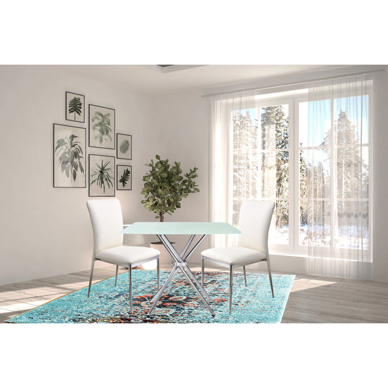 Table carrée 36 po en verre trempé givré, pour les salles à manger, avec pieds et disques