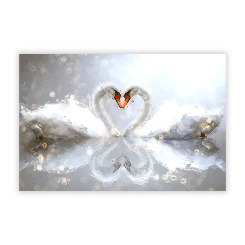 Swans Forming A Love Heart - No Frame Print, 21 cm H x 29.7 cm W
