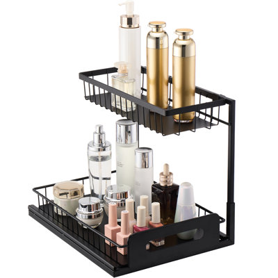 Tiroir sous le lavabo à 2 tiroirs: l 10,7 po x P 14,2 po, l 12,5 po x P 15,5 po x H 13 po, fer noir, antirouille, antidérapant, idéal pour la chambre et le lavabo à tiroirs, installation, pour différents espaces