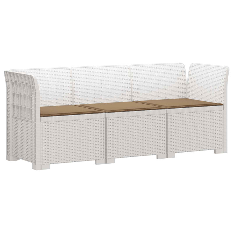  Garden Sofa Rattan Look PP Outdoor Seating Modern Lounge Modular Casual, Taupe, White
