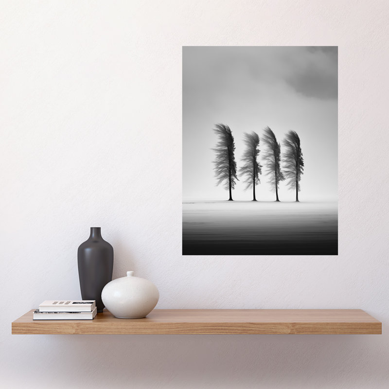 Wall Art Print Still Holding Strong Winter Landscape Photograph Wind Blowing on a Row of Cypress Hills Poster
