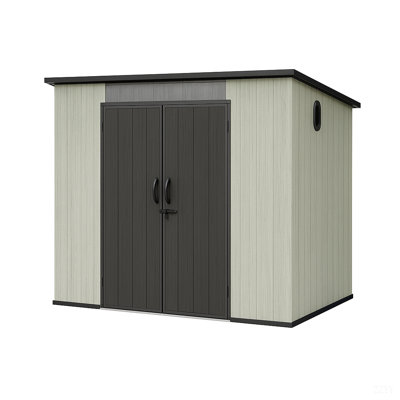 Outdoor Resin Storage Shed With Transparent Windows & Louvered Vents, Plastic Tool Shed With Double Lockable Doors & Sloping Roof, Outside Garden Shed For Backyard, Patio, Lawn, Gray