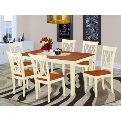 Ensemble de table de salle à manger 7 pièces composé d'une table rectangulaire avec feuille papillon et 6 chaises de salle à manger, babeurre et cerise