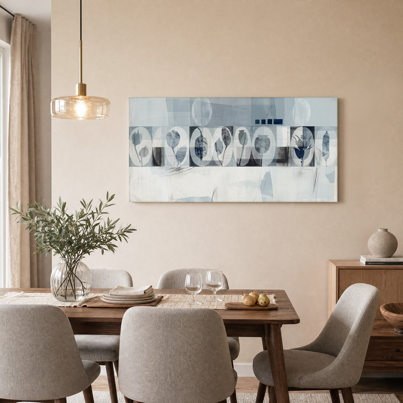 Silhouettes florales bleues dans des cadres ovales, tableau sur toile, 32“W x 16”H