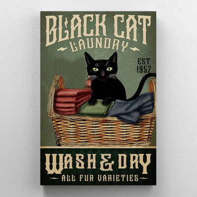 «Black Cat Laundry 1», impression rectangulaire 1 pièce sur toile «Black Cat Laundry 1»