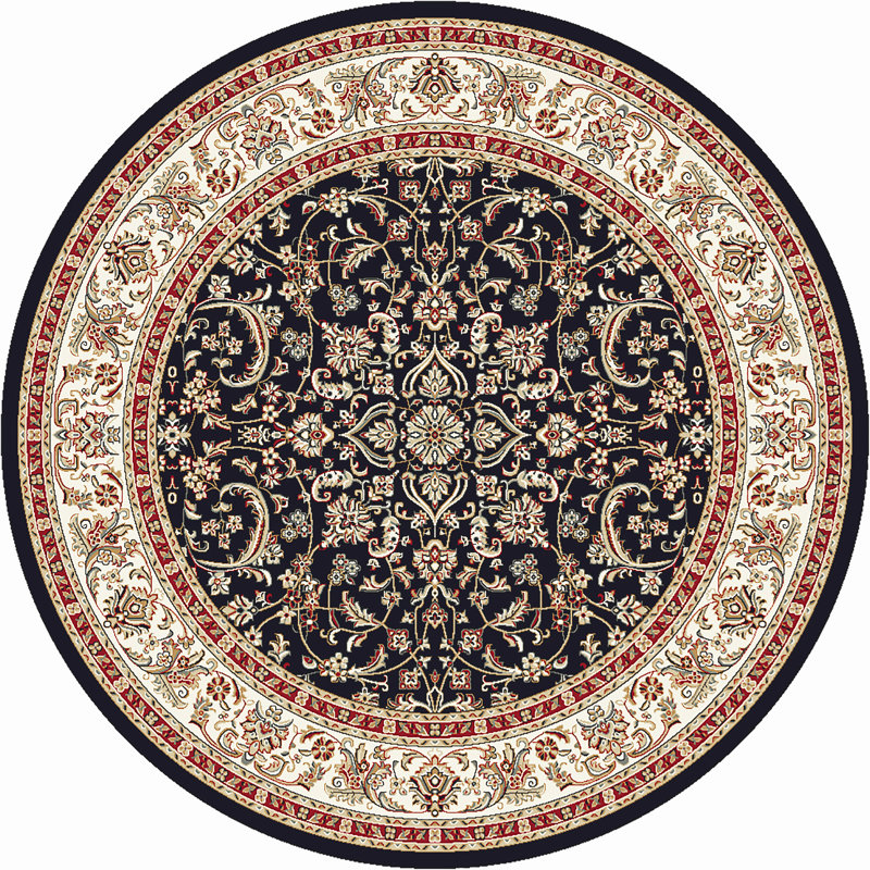 Tapis noir à motif floral, Rond 5 pi 3 po