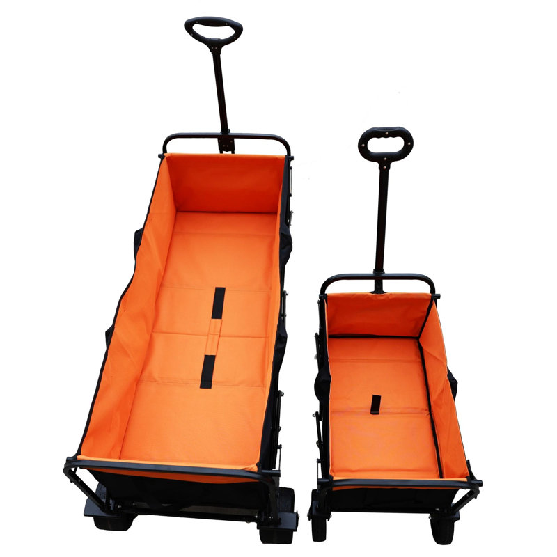 Chariot de camping pliable avec cadre en acier et frein, Noir / Orange