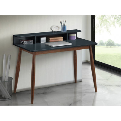 Bureau de style Mid-Century moderne avec trous gris et casiers - Pieds fuselés: l 43 po x P 23,6 po x H 34,4 po avec assemblage de 3 casiers ouverts, 43 po x 23,6 po x 34,4 po